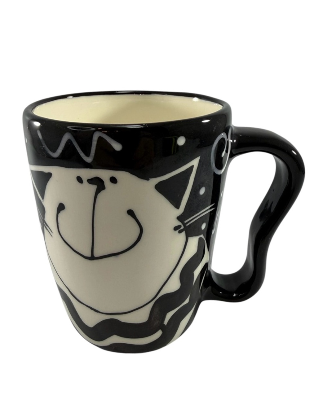 Vintage JMC Cheshire Cat Ceramic Australia Coffee Mug Cup Black White Feline EUC